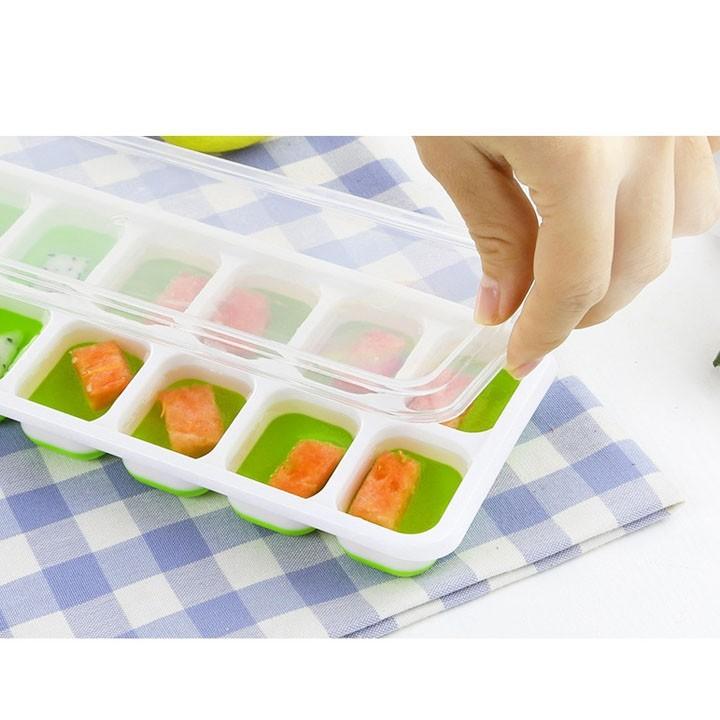Khay Vỉ Làm Đá Đá Silicon Có Nắp Đậy 14 Viên, Khay Đựng Đá Tủ Lạnh, Làm Đá Thạch Kem Bảo Quản Tốt.