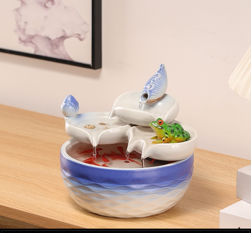 Thác nước phong thủy Bạch Liên Vũ Oa bằng gốm sứ thủ công- Arthouse