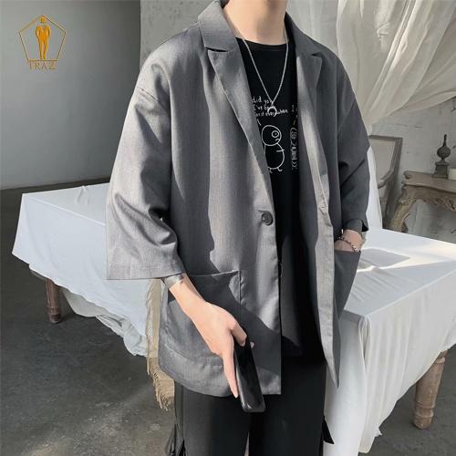 Áo Blazer Nam TRAZ Form Rộng Tay Dài, Lỡ Dáng Unisex Màu Đen Xám Phong Cách Hàn Quốc