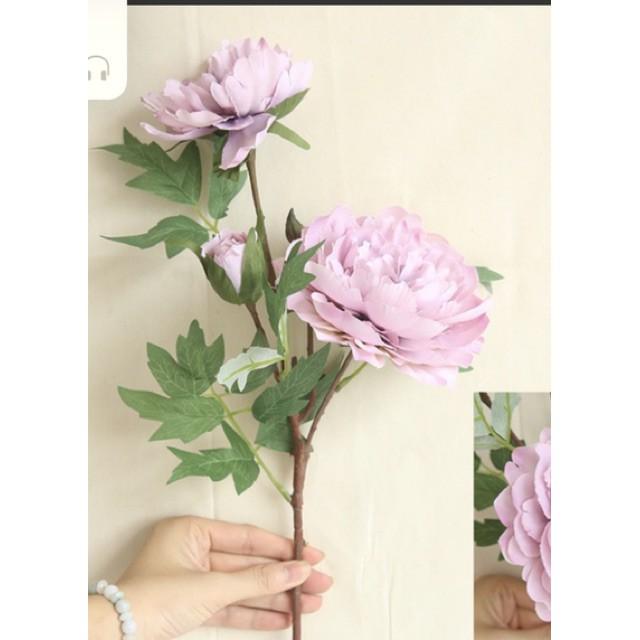 Cành hoa mẫu đơn lụa 3 bông xinh xắn decor chụp ảnh (2 bông 1 nụ)