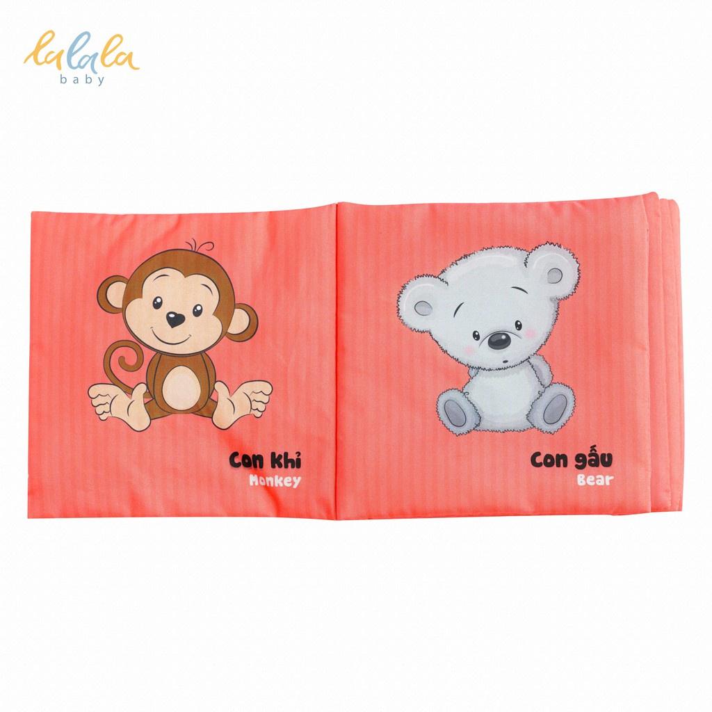 Combo 2 cuốn sách vải Lalala Baby kích thích đa giác quan, kích thước 15x15cm 12 trang (Phương tiện GT, Động vật)