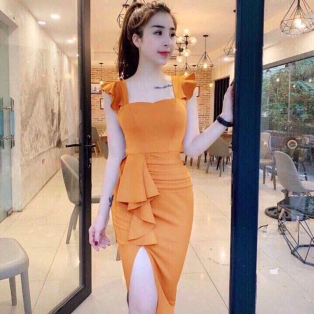Đầm body tay bèo xẽ đùi siêu hót kèm hình thật