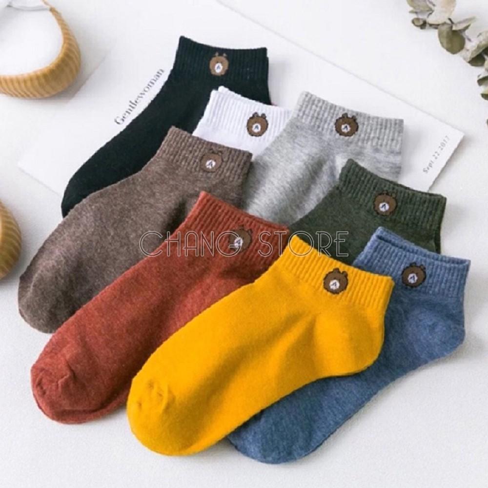 Combo 5 Đôi Tất Gấu Cổ Ngắn Nam/Nữ Vớ Tất Cổ Thấp Brown Phong Cách Vintage Hàn Quốc Siêu Cute