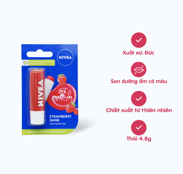 Son Dưỡng Môi NIVEA Strawberry Shine Hương Dâu - Màu đỏ (Thỏi 4.8g)