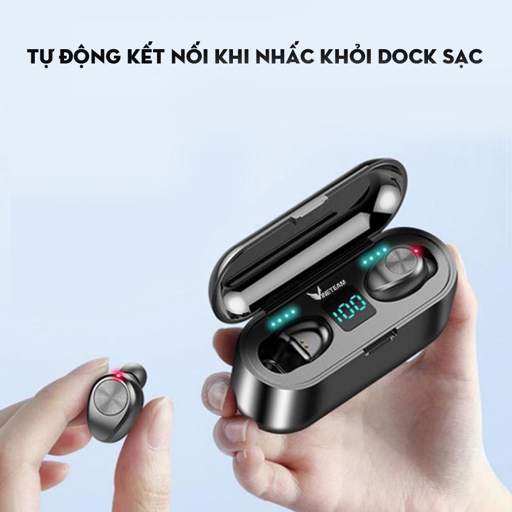 Tai Nghe Bluetooth 5.0 VINETTEAM F9 V1 LED - Chống Nước - Chống ồn - Tích Hợp Micro - Tự Động Kết Nối - Nhỏ gọn - Âm Thanh 8.0 HD - Tương Thích Cao Cho Tất Cả Điện Thoại -4131- CHÍNH HÃNG