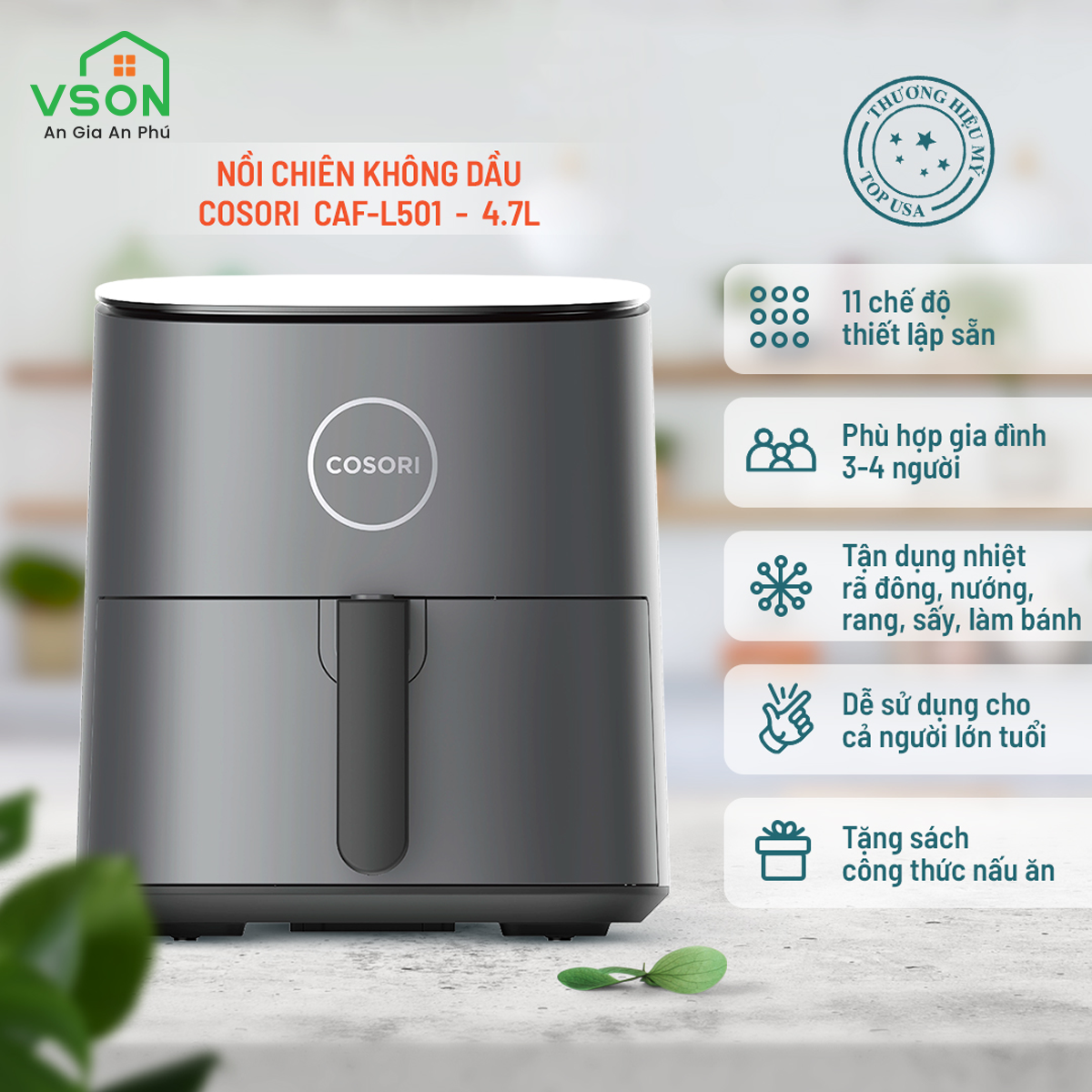 Nồi Chiên Không Dầu Thương Hiệu Mỹ COSORI CAF-L501 4.7L - Hàng Chính Hãng