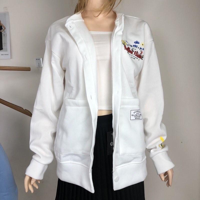 áo khoác cardigan nỉ in hoạ tiết phom dài rộng