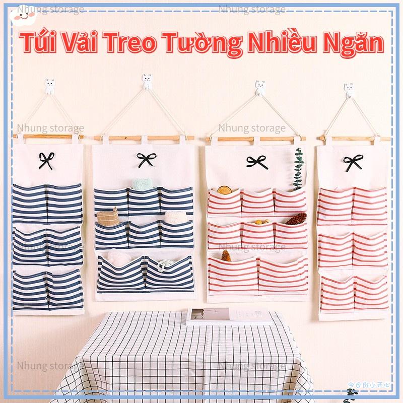 Túi Vải Lưu Trữ Đồ Treo Tường Phong Cách Hàn Quốc Vải Contton Thiết Kế Nhiều Túi Tiện Dụng Gia Đình