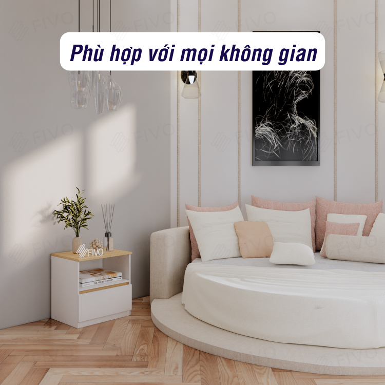 Tủ Đầu Giường Gỗ FIVO FT19 Có Hộc, Ngăn Kéo Cao Cấp, Tay Cầm Thiết Kế Thẩm Mỹ