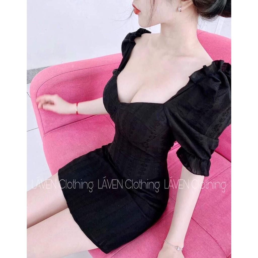 Đầm body tay phồng hở lưng siêu xinh