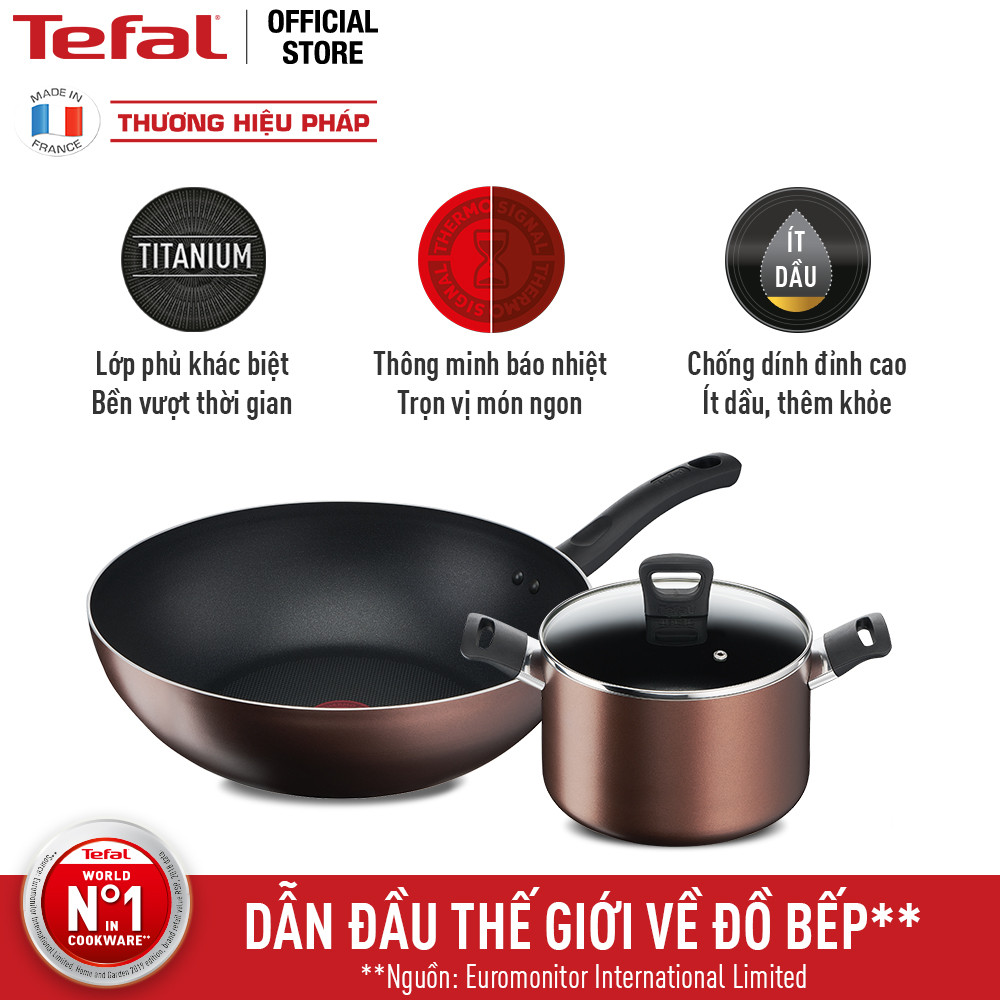 Bộ 2 nồi chảo chống dính đáy từ Tefal Day by Day dùng cho mọi loại bếp (nồi 22cm, chảo 26cm) - Hàng chính hãng