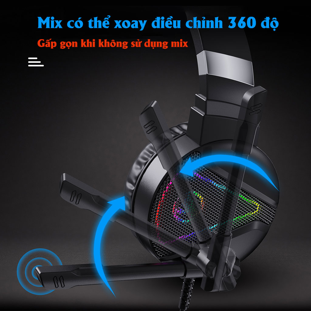 Tai nghe chụp tai Gaming tích hợp Mix HXSJ F16 RGB âm thanh 3D Bass cực đã chuyên dùng nghe nhạc, chơi game - Hàng chính hãng