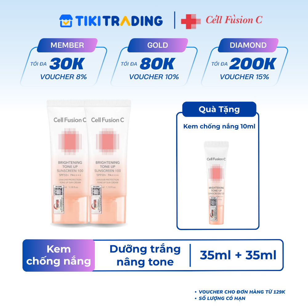 Combo 2 Kem Chống Nắng Dưỡng Trắng Nâng Tone Da Cell Fusion C Brightening Tone Up Sunscreen 100 SPF50+/ PA ++++ 35ml