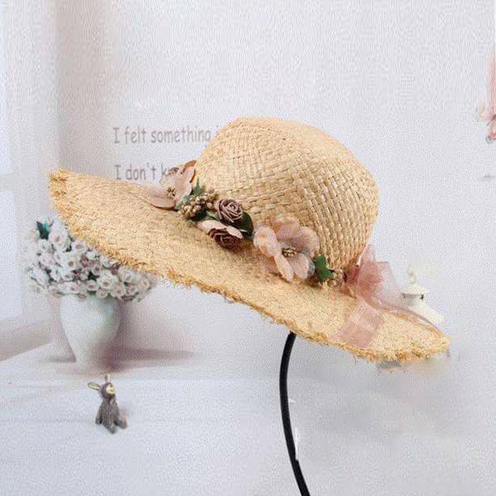 Mùa Hè Raffia Hoa Nón Nữ Lớn Rộng Vành Đi Biển Nón Hat Panama Nữ Nắp Ngoài Trời Cổ Áo Chống Nắng Tôn Nón dành Cho Nữ Gorras