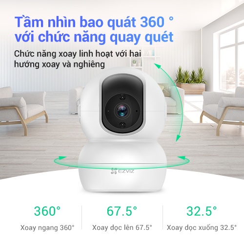 Camera WI-FI EZVIZ TY2 Trong Nhà, Quay 360 Độ, FHD 1080P, Đàm Thoại 2 Chiều--Hàng Chính Hãng