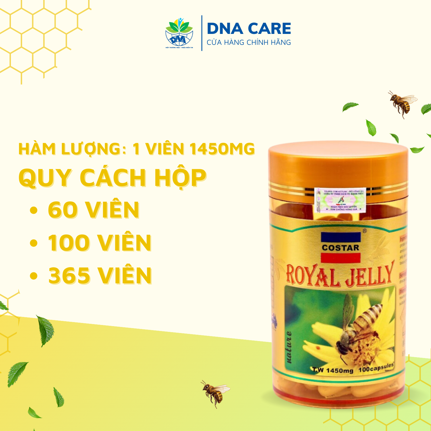 Viên uống sữa ong chúa Royal Jelly 1450mg hộp 60/100/365 viên