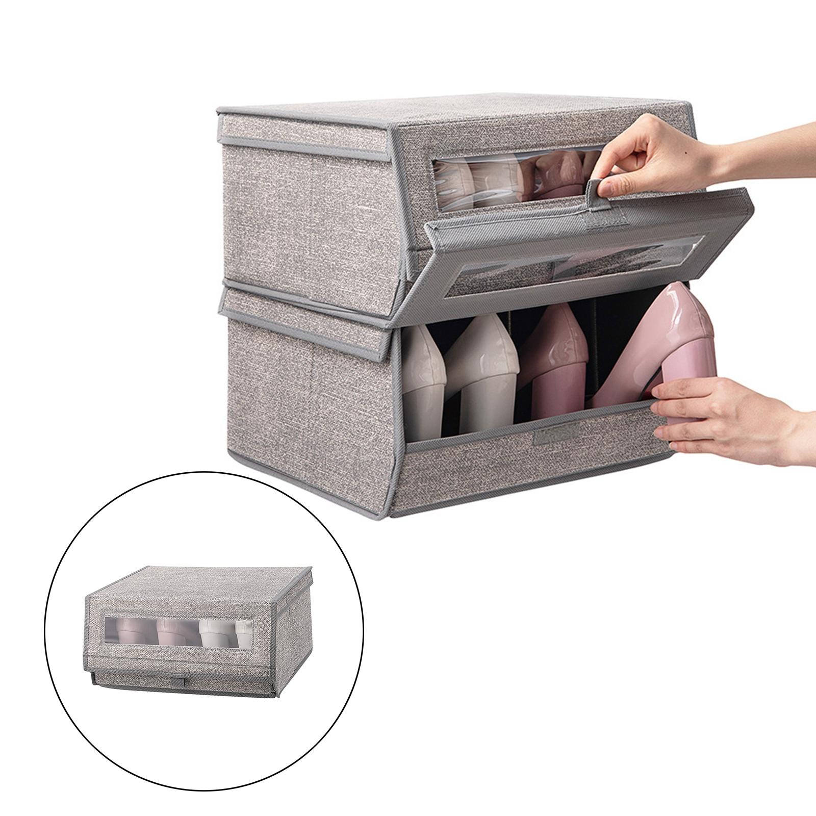 2x Shoe Storage Box Bins Closet Sundries Organizer with Window