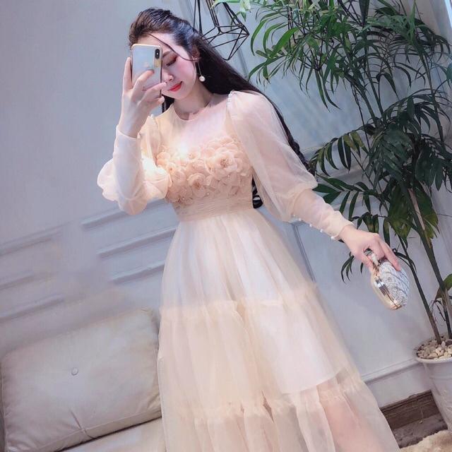 Đầm xoè tay phồng đính hoa nổi ngực SIÊU XINH -MS178V Size M/L đến 57kgMM MM