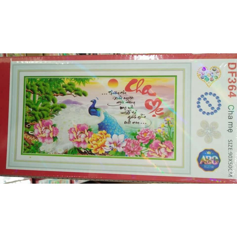 Tranh Đính Đá CHA MẸ (ĐÁ ABC CAO CẤP). Kích Thước: 90cm x 50cm