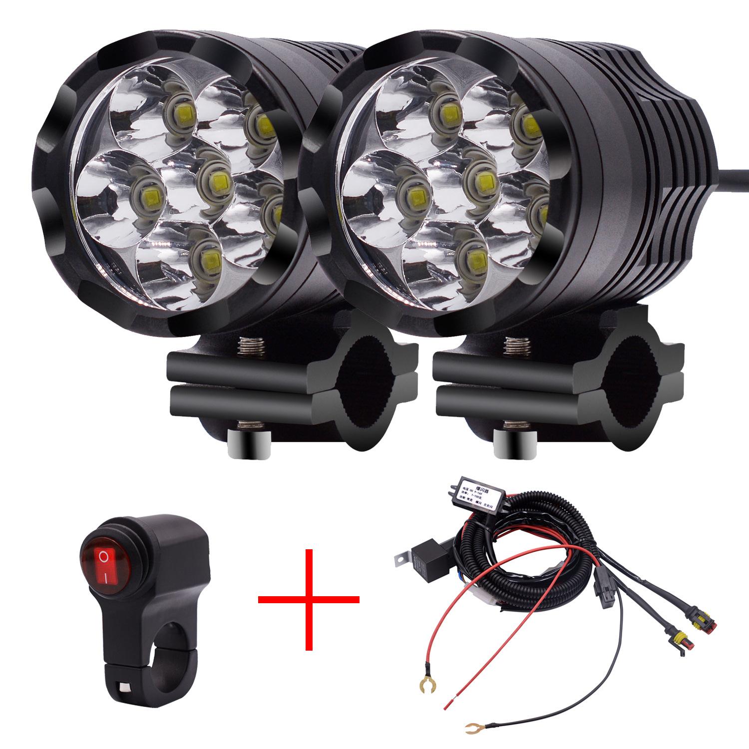 Giao hàng nhanh đèn xe máy luôn sáng đèn pha led hợp kim nhôm bên ngoài chống nước ánh sáng mạnh 6 đèn hạt đèn pha có dây 12v