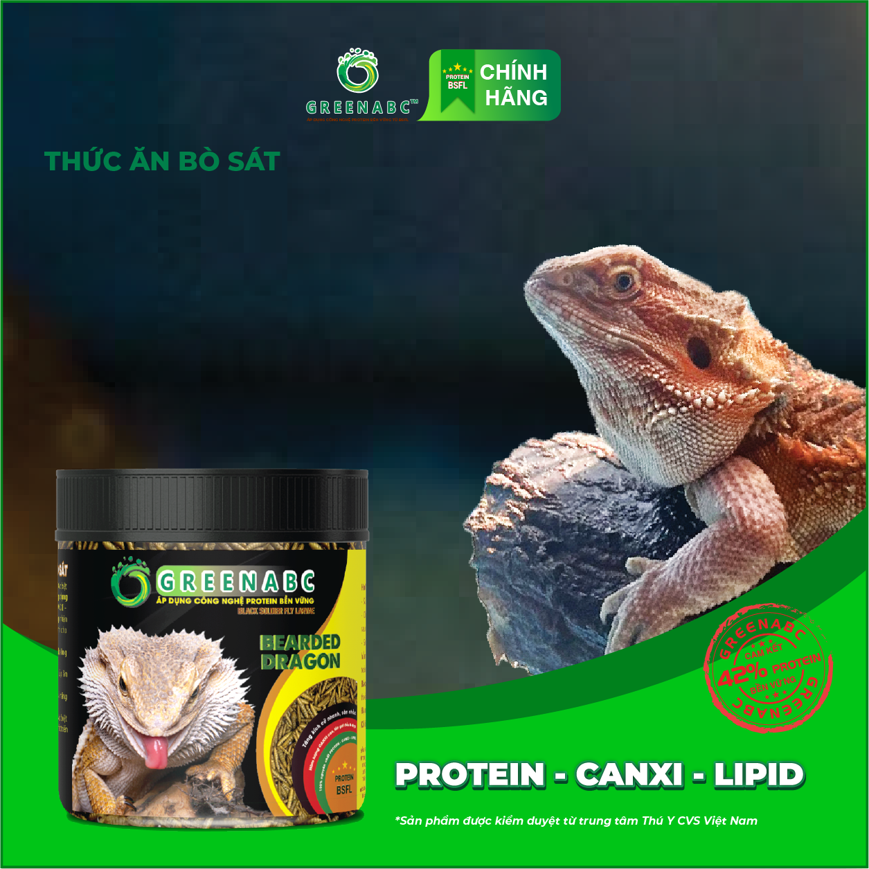 Thức ăn bò sát Rồng Úc GREENABC - Bearded Dragon – Hàm lượng protein 44.9% giúp tăng trưởng nhanh, lên màu đẹp, phát triển toàn diện – Hộp 68g