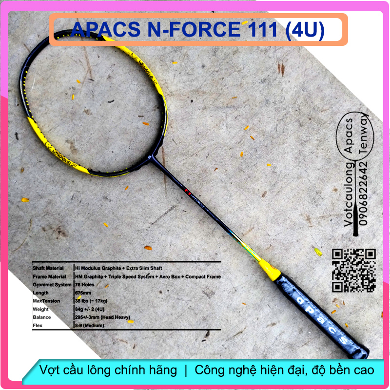 [Vợt cầu lông Apacs N-Force 111 - 4U] – Vợt chuyên công, thân đũa chống cản gió