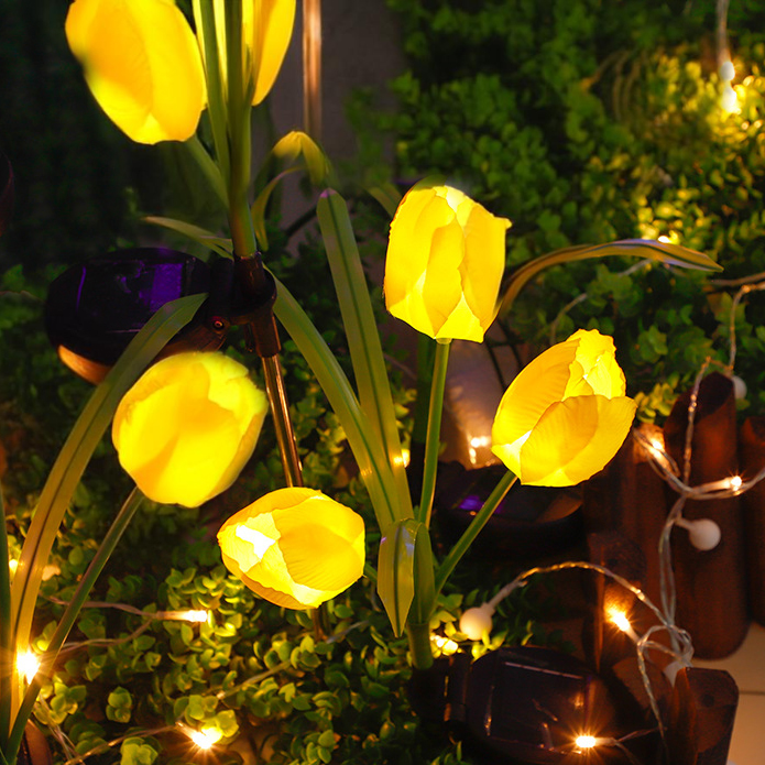 Đèn Trang Trí Năng Lượng Mặt Trời Hoa Tulip, Nhiều Màu Hồng - Xanh - Vàng, Trang Trí Quán Cafe, Quán Ăn - DA3002