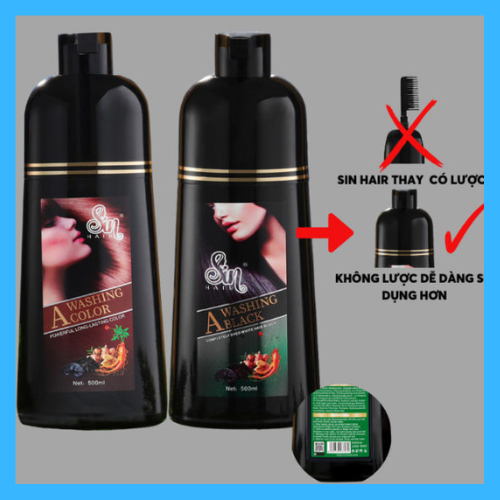 Combo 2 Chai Dầu Gội Phủ Bạc SIN HAIR Nhật Bản 500ml Chiết Xuất 100% Thảo Dược Thiên Nhiên, Tặng Kèm Gội Mini Weilaiya Ngẫu Nhiên