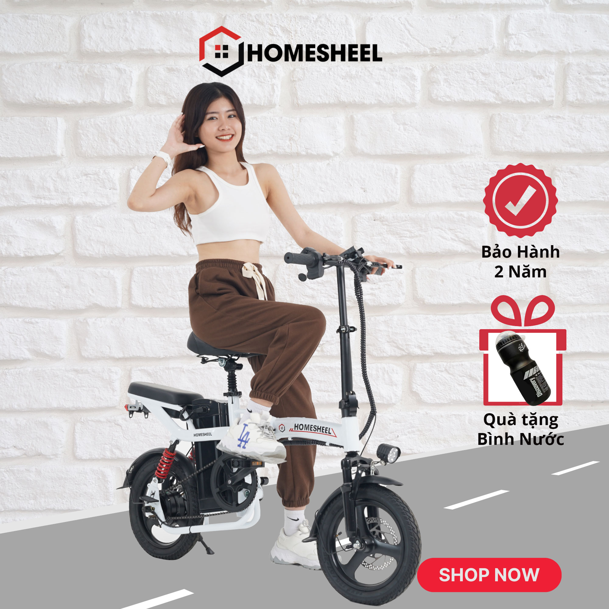 Xe đạp điện gấp gọn độc nhất Homesheel T5S PLUS (15AH) MÀU TRẮNG