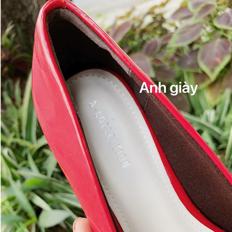 GB58 - Giày bệt nữ, giày búp bê mũi nhọn da bóng lót mũi mềm êm nơ voan lụa hàng VNXK