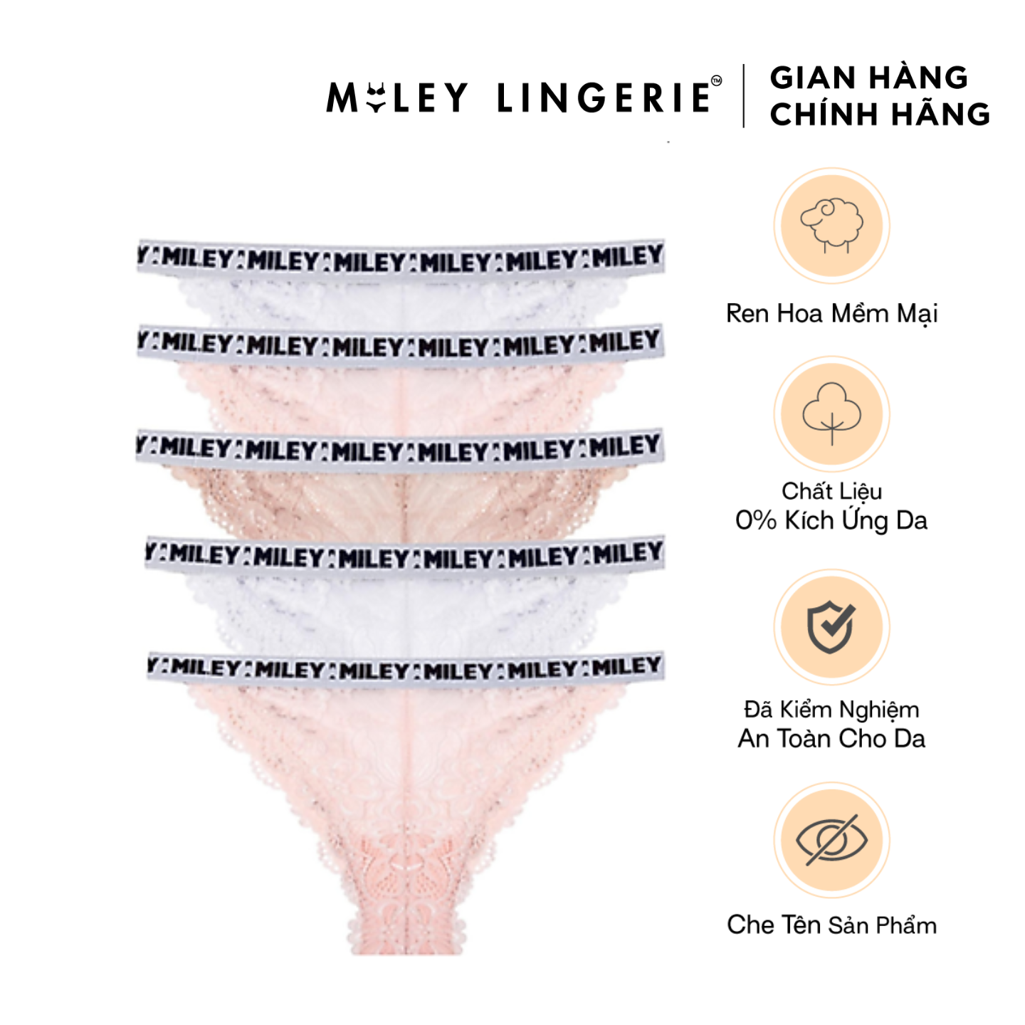 Bộ 5 Quần Lót Nữ High-Cut Phối Ren Miley Lingerie - Giao màu ngẫu nhiên