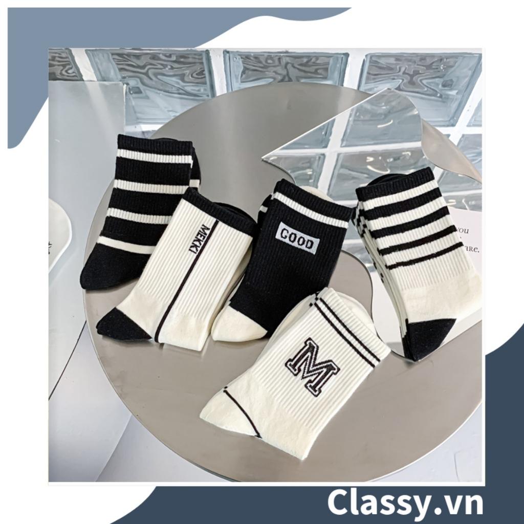 Tất cổ cao Classy, vớ cổ cao màu trắng đen, nhiều họa tiết G1466