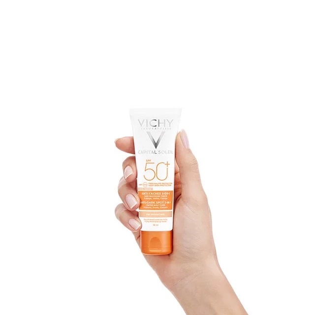 Kem Chống Nắng Có Màu Che Khuyết Điểm, Giảm Thâm Nám &amp; Dưỡng Da VICHY Ideal Soleil Anti-Dark Spots SPF 50 PA+++ (50ml) + Tặng Móc Khóa