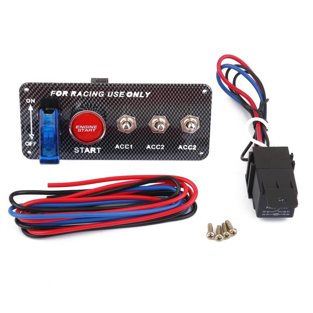 Blue LED 12V Race Car Toggle Ignition Switch Panel Start Button Cable