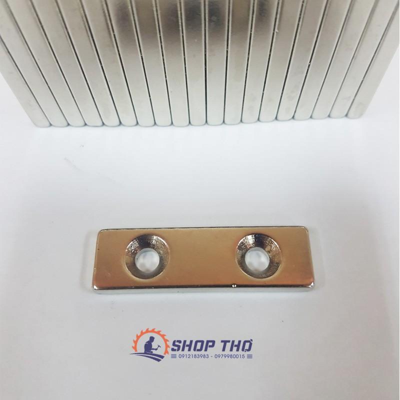 Nam châm trắng chữ nhật 2 lỗ 40×12×4mm set 2 cái