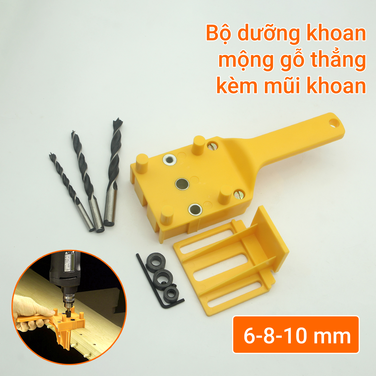 Bộ cữ khoan mộng gỗ thẳng mép tấm cầm tay 6-8-10mm 8 chi tiết