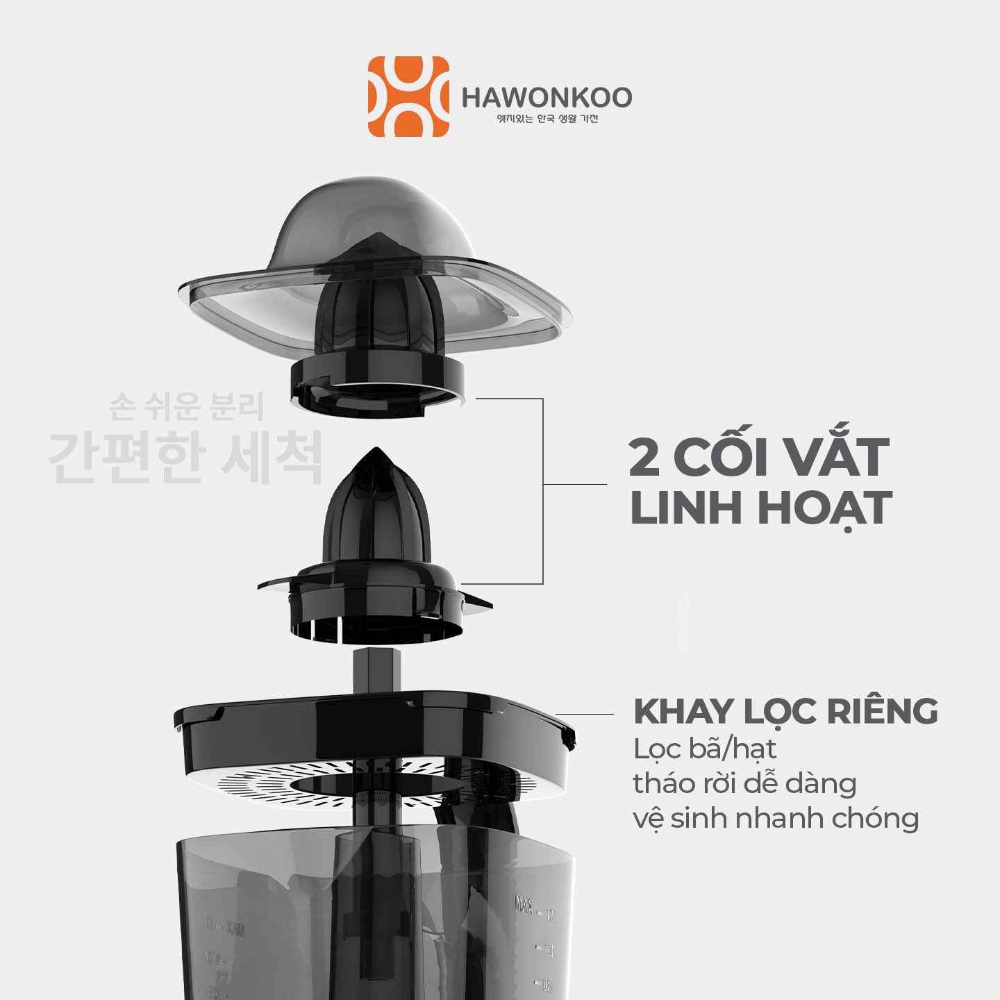 Máy Vắt Cam HAWONKOO OJH-120-GR Ghi Đen 30W 600ML Hàng Chính Hãng Bảo Hành 12 Tháng - Thương Hiệu Hàn Quốc