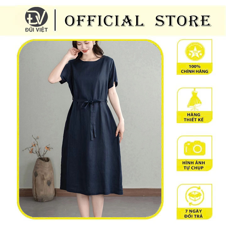 Đầm suông nữ có dây rút eo kết hợp cùng cổ tròn phù hợp với cả người trẻ hay người trung niên da84