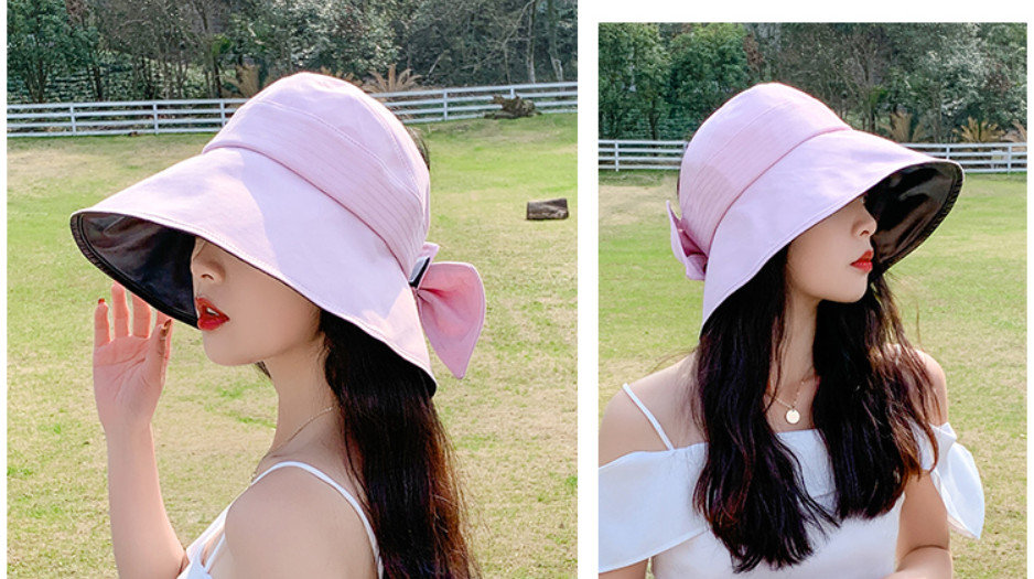 Mũ rộng vành chống nắng chống uv gắn nơ phong cách Hàn, nón chống nắng nữ vành to