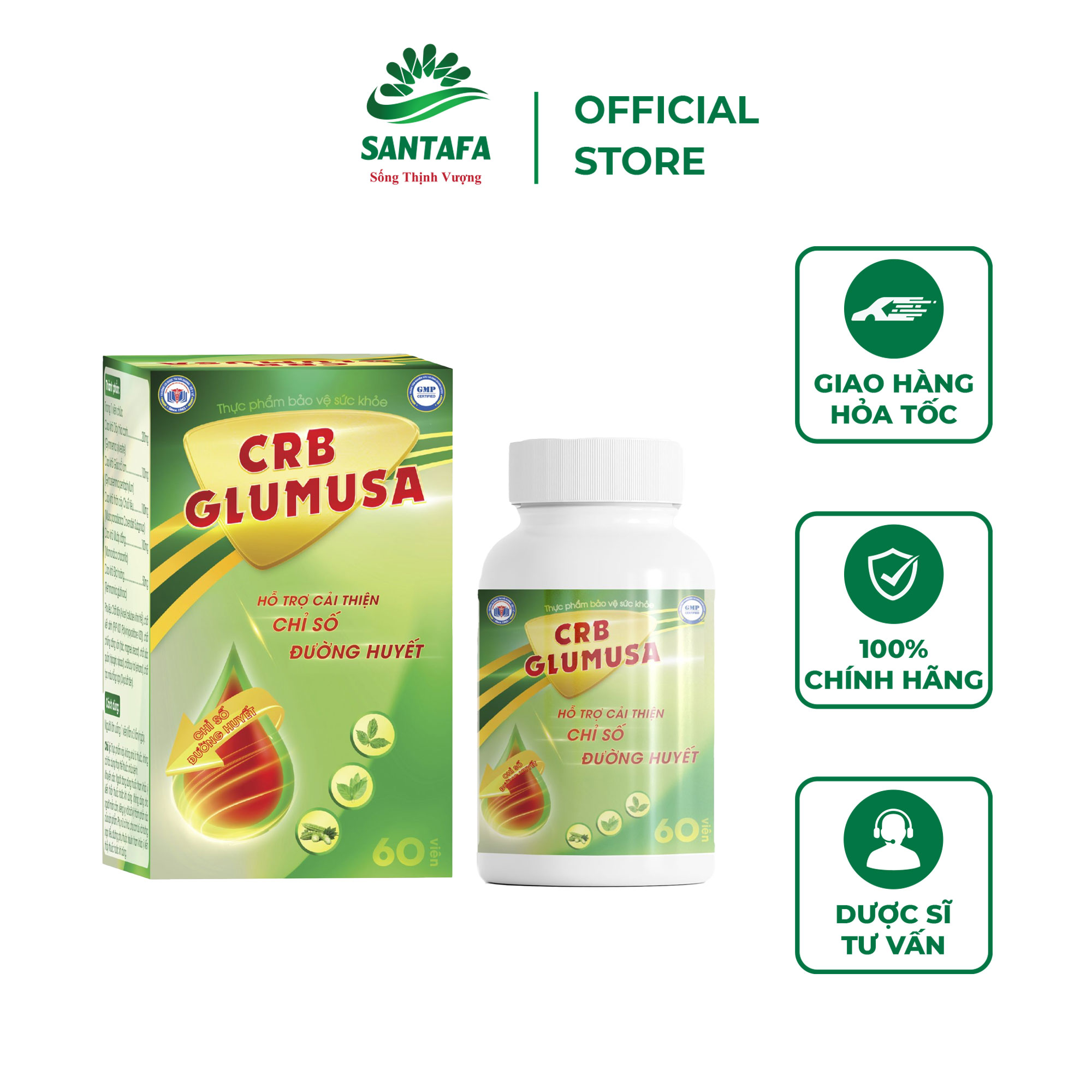 Viên Uống Giảm Tiểu Đường CRB Glumusa Chiết Xuất Thảo Dược Tự Nhiên Hỗ Trợ Cải Thiện Chỉ Số Đường Huyết Cho Người Lớn Lọ 60V