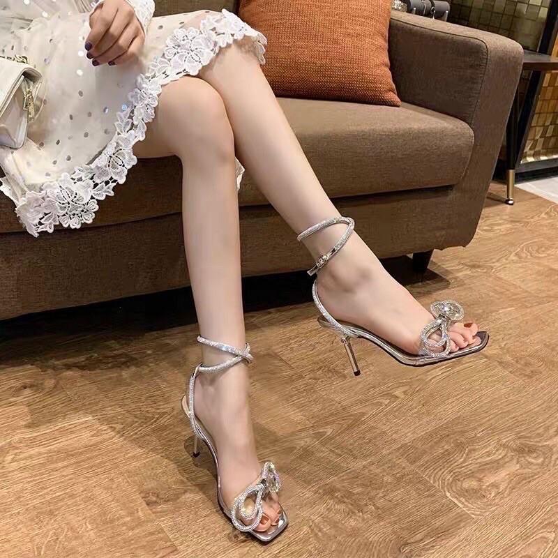 Sandal thời trang nữ nơ đá gót nhọn 9cm hot 2021 kèm video ảnh thật M8888