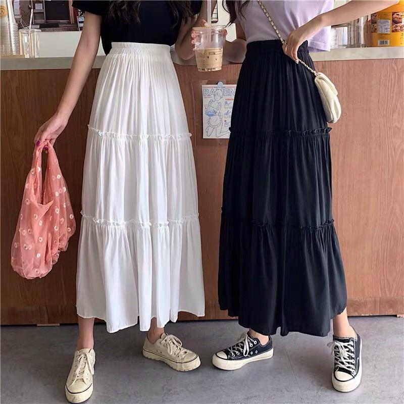 Chân váy tầng from dài from chuẩn dễ mix có nhiều màu chất liệu vải tằm xước có lót trong lưng thun