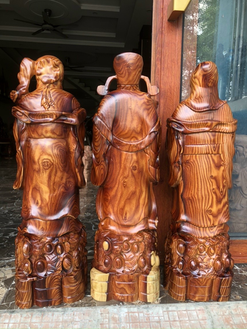 Bộ tượng phật tam đa phúc lộc thọ bằng gỗ trắc đẹp long lanh kt cao 70×20×17cm