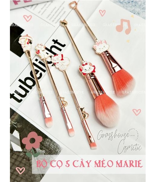 BỘ CỌ TRANG ĐIỂM 5 CÂY MÈO MARIE HÀNG THỦ CÔNG ĐIÊU KHẮC PHUN SƠN TỈNH ĐIỆN CAO CẤP (KÈM TÚI ĐỰNG)