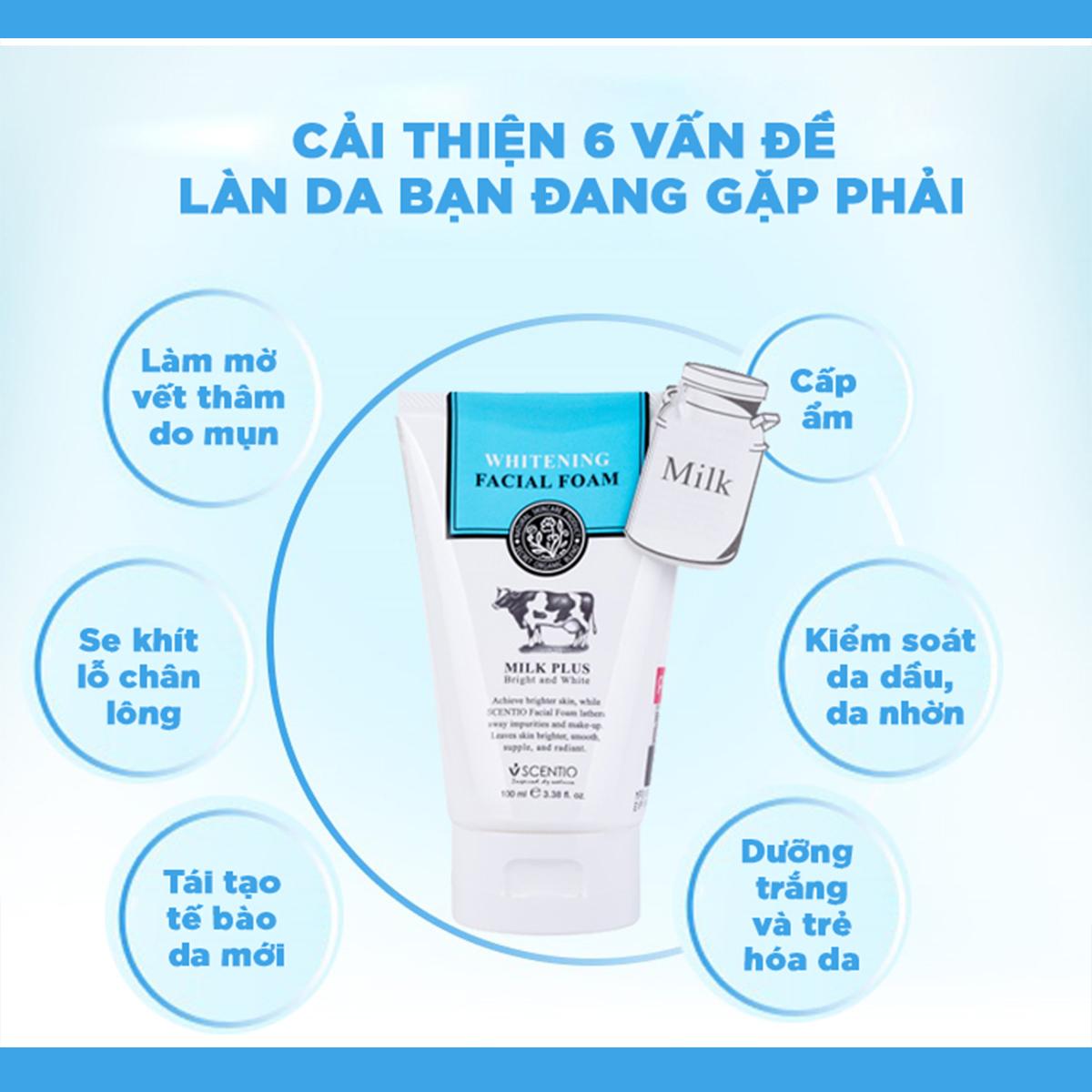 Combo 2 Sữa Rửa Mặt Tạo Bọt Dưỡng Trắng Và Trẻ Hoa Da Beauty Buffet Scentio Milk Plus 100ml/ tuýp