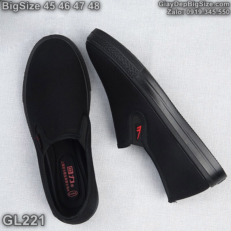 Giày lười vải, giày xỏ cỡ lớn 45 46 47 48 cho nam cao to chân ú bè. Big size canvas slip-on shoes for wide feet - GL221