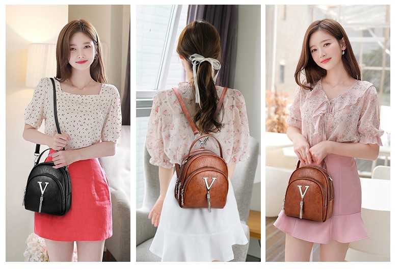 Balo nữ mini thời trang da mềm 3in1 nhiều ngăn tiện dụng, đeo 2 kiểu balo và túi, phù hợp đi làm, đi chơi