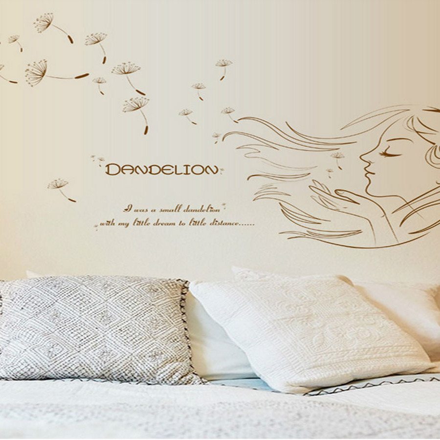 decal dán tường cô gái dandelion nâu