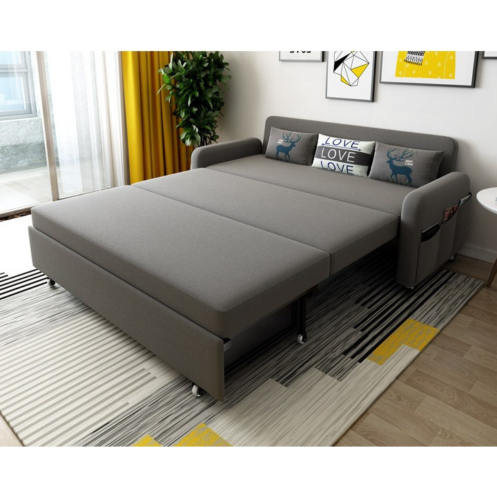 Giường SOFA Gấp Gọn Thành Ghế Kèm 3 Gối Siêu Đẹp Và Ngăn Chứa Đồ Bằng Khung Sắt Cacbon Chịu Lực Đa Năng Kích Thước: 192*158*80CM - Xám