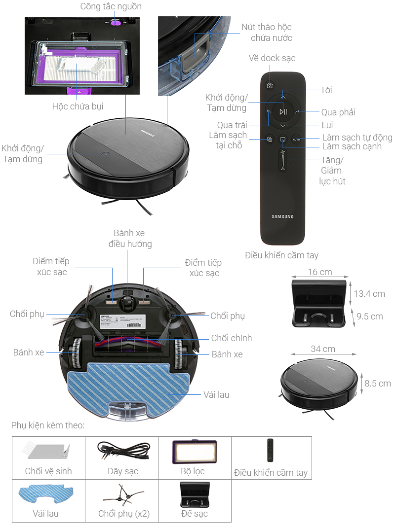 Robot hút bụi, lau nhà Samsung Powerbot-E (VR05R5050WK) - Hàng chính hãng